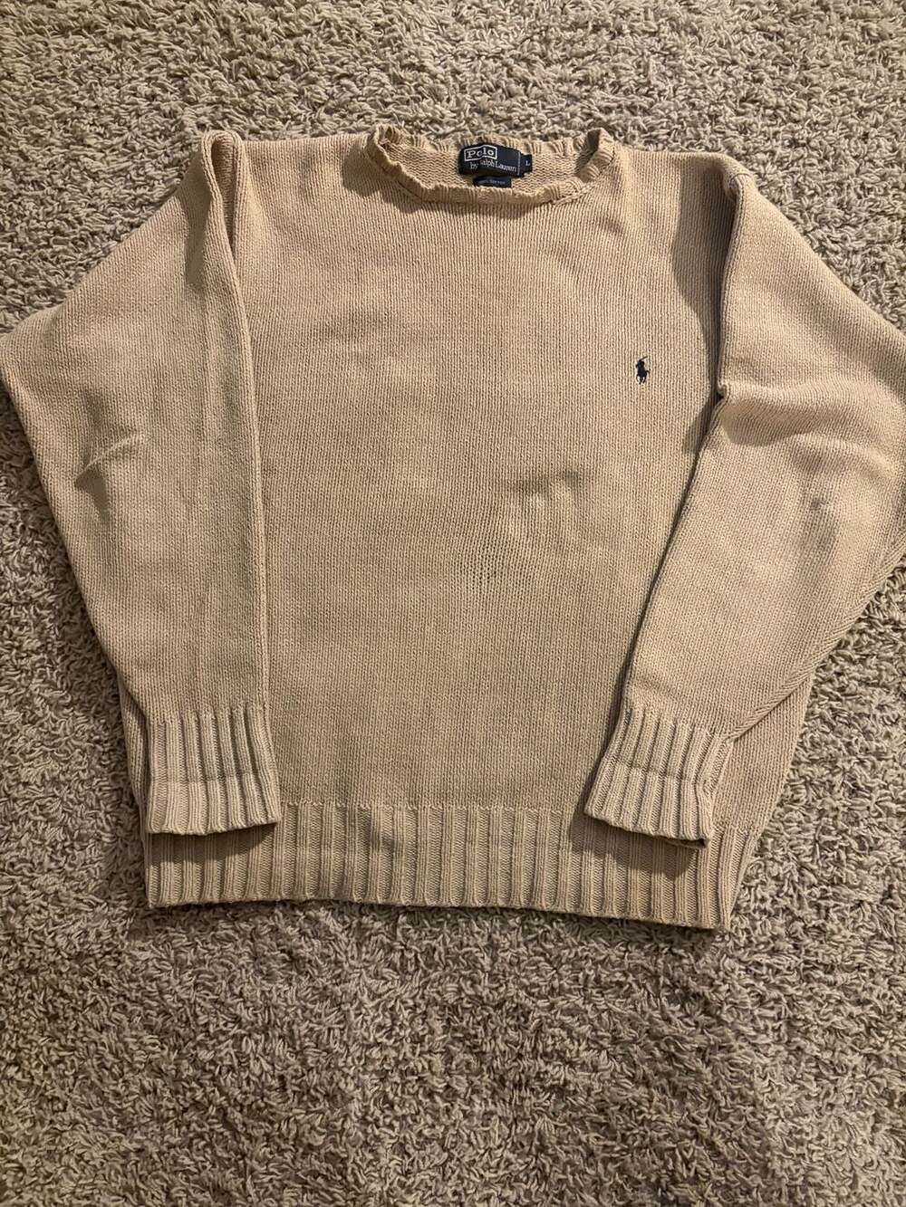 Polo by Ralph Lauren Crewneck Sweater Size L Tan Cotton
